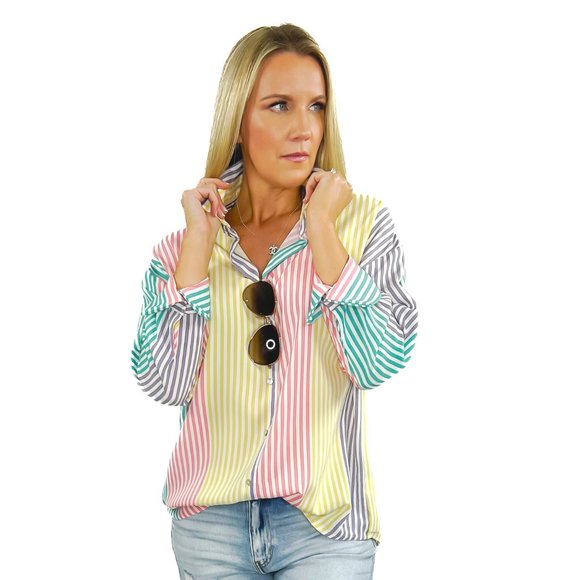Long-Sleeve Color Block Blouse- Multi - Picture 1 of 4